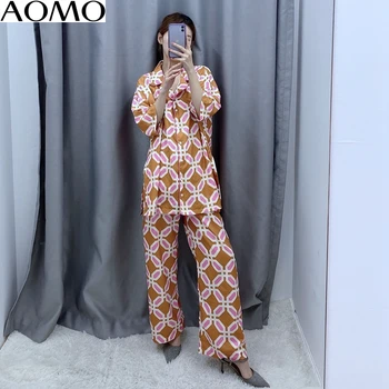 AOMO modes sieviešu retro drukāt bikses bikses 