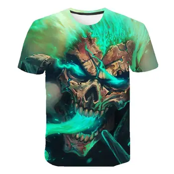 3D T-krekls 2020. gada Vasarā Jaunu Vīriešu T-krekls 3D Galvaskausu un Liesmu Modes Īsām piedurknēm Topi Iela Apaļu Kakla T-krekls Unisex gadījuma augšu