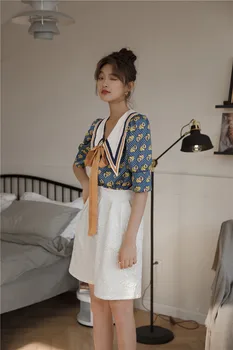 CHEERART Vintage Blūze Sieviešu Vasaras Top Brīvs Loku Liela Apkakle Dizainers Dāmas Kaklasaiti Priekšā Top korejas Modes Apģērbu 2020