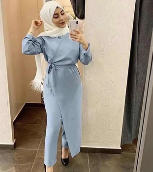 Abayas Sievietēm, Dubaija Abaya Turcija Musulmaņu Uzstādīt Jumpsuit Outwear Hijab Wrap Kleita Drēbes, Longue Femme Kaftan Islāma Apģērba Jurk
