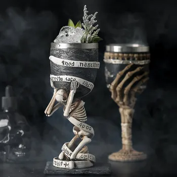 3D Gothic Galvaskausa Kausa Nerūsējošā Tērauda Sveķu Lidot Pūķa Skelets Dizaina Bāra Puse Mājas Vīna Goblet Tases Halloween Dāvanas CL11091