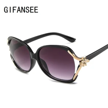 GIFANSEE bišu saulesbrilles sieviešu lielgabarīta vintage luksusa zīmolu retro dizaina slīpums uv necaurlaidīgs, saules brilles uv400
