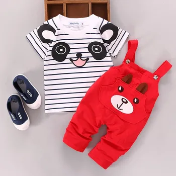 Vasaras Toddler Zēnu Apģērba Komplekts Karikatūra Panda Bērnu Īstermiņa Piedurknēm T-Krekls, Bikses, kombinezoni ar Krūšdaļu 2gab Apģērbs Bērniem Jumpsuit Tērps 1-4Y