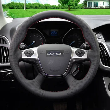 LUNDA Ādas Roku šūtas Auto Stūres Rats Segumu Ford Focus 3 no 2012. līdz. gadam KUGAS Aizbēgt 2013-2016