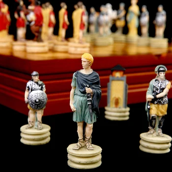 Luksusa Šaha Izkalt Ādas Šaha galdiņš Tēma Grieķija Romiešu Kara Šaha Komplekti Pārī Ar Ādas Šaha galdiņš