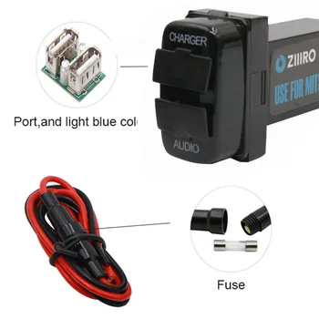 Auto 12v Dual 2.1 Ports USB ar Audio MP3 Ātra uzlādēšana Automašīnas Lādēšanas adapteri, Par MITSUBISHI Lancer Outlander ASX Pajero Sport