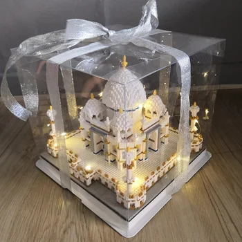 DIY Ķieģeļi Gaismas dāvanu kastē Taj Mahal Vasilija Baznīcu Arhitektūras Kopums Creator Modeli mini Celtniecības Bloki dzimšanas dienas dāvanu Rotaļlietas