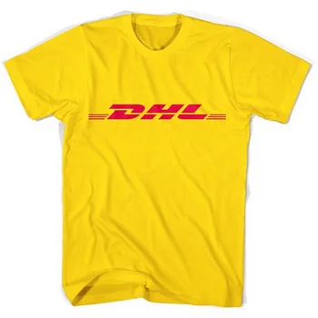 HahayuleSummer Kokvilnas DHL T Krekli Vēstules Logo Uzdrukāts Dzeltenā krāsā ar Īsām Piedurknēm Gadījuma Mens O Kakla Krekli Zīmola Apģērbi