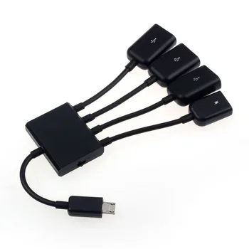 Melns 4 Ports Micro USB Jauda Uzlādes OTG HUB Kabeļa Viedtālrunis Galda Savietojams visiem planšetdatoru