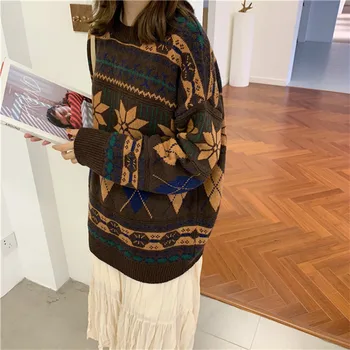 Gadījuma Trikotāžas-Adītus Ziemas Drēbes Sievietēm Zaudēt Pull Femme Nouveaute 2019 Vintage Sabiezēt Džemperis Sievietēm