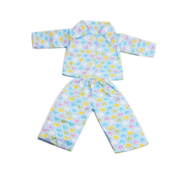 18 collu Meitenes, lelle pidžamu Mīlestība iespiests zilā pidžamas uzvalks Bērnu rotaļlietas kleita Amerikāņu jauno dzimis drēbes fit 43 cm bērnu c11