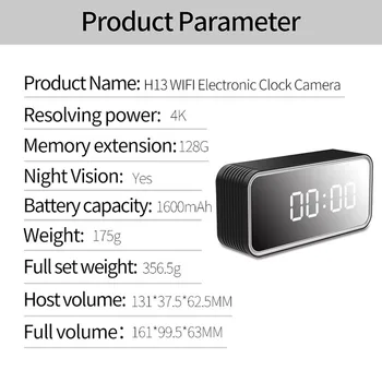 Wifi Pulkstenis, Kamera 4K Izšķirtspējas Atbalstu Max 128Gb Atmiņas Kartes 6M Noteikt Attālumu Avi Video Mājas Drošības Monitors Ar Nakts Redzamības