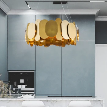 G9 LED Postmodernisma Nerūsējošā Tērauda Zelta Kārtu Dizainers Apturēšanu Gaismeklis Lampen Kulons Lampas.Kulons gaismas Dinning Room