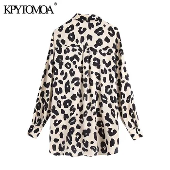 KPYTOMOA Sieviešu 2020. Gadam, Modes Leopards Drukāt Zaudēt Blūzes Vintage garām Piedurknēm Pogas-uz augšu Dzīvnieku Modelis Sieviešu Krekli Šiks Topi