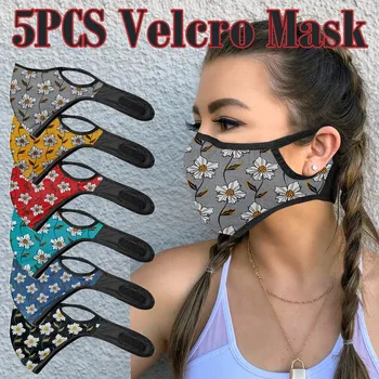 5gab Maska Unisex Modes Pleds, Ziedu Drukāt Mascarillas Elpojošs nepievelk putekļus Sejas Maska Ar Filtru Kabatas ar Velcro Masque Atkārtoti