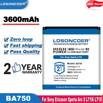LOSONCOER 3600mAh BA750 Augstas Kvalitātes Akumulatora Lietošana Sony Ericsson LT15i Xperia Arc S LT18i X12 utt Litija-jonu Rezerves Akumulators