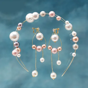 Korejas Krāsa liela pērle, Uzsverot Pērle Mīksts Galvas sievietes puses vakariņas headpieces galvas aksesuāri sievietēm Līgava Kāzu Tiara