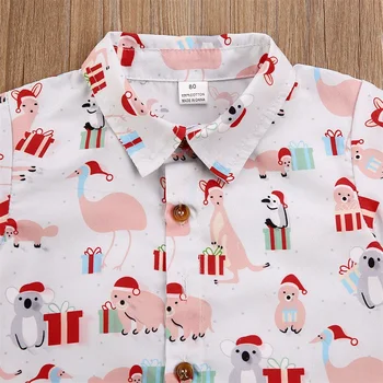 Pudcoco Toddler Puiku Drēbes Ziemassvētku Drukāt Īsām Piedurknēm Krekls Topi Īsās Bikses 2gab Tērpiem Kokvilnas Apģērbs