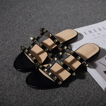 2018 dizaina zīmolu sieviešu Modes dzīvoklis sandales sieviešu black wite brūna Vasaras kniežu kurpes dāmas gadījuma sandales Bezmaksas piegāde