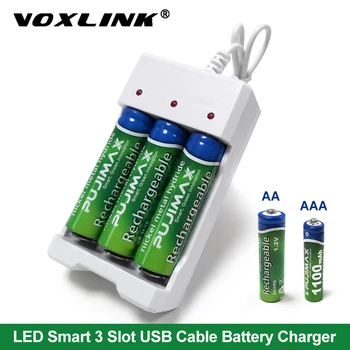 VOXLINK USB Akumulatora Lādētājs 3slots Ar USB kabeli AA/AAA Uzlādējamās Baterijas Lādētājs tālvadības pults, mikrofons kameras