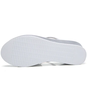 STQ 2020. gada Vasaras Sieviešu Flip Flops Platformas Sandales, Kurpes Dāmas Baltā Vidējais Papēža Peep Toe Slaidi Sandales Dobi, Kurpes 922-1