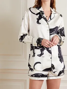 Ir 2021. Jaunu Zebra Drukāt Sieviešu Pidžamas Dāma Zīda Garās Bikses, Īsās Bikses-Šorti, Krekls Nightshirt Sieviete Mājās Pakalpojumu Blūze Topi Sleepwear Uzvalks