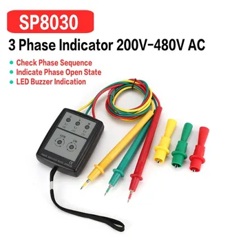 SP8030 3 Fāzes Rotācijas Testeri Digitālie Fāzes Indikators Detektoru LED Svilpe Fāžu Skaitītāju Sprieguma Testeris 200V-480 v nominālās vērtības AC