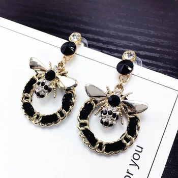 Jaunajām korejas zīmola dizainere luksusa rotaslietas flash auskari ģeometriskā kokvilnas bišu pērle ilgi auskari dāmas