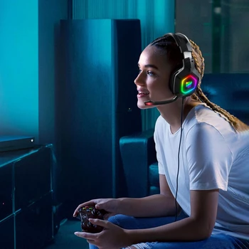 ONIKUMA K10 Galvas liekamu Professional Gaming Austiņas RGB Krāsains Apgaismojums Mic PC Tālrunis PS4 vai XBOX Slēdzis Spēlētājs Vadu Austiņas