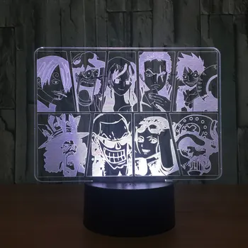 Viens Gabals Komanda LED 3D Nakts Gaisma Luffy Sanji Zoro Nami 3D Ilūziju, Galda Lampas Krāsu Maiņa Luminaria Touch 3D Gaismas Rotaļlietas