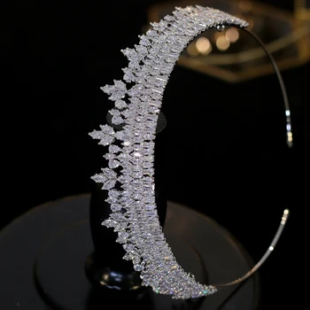 New augstas kvalitātes cirkonija kronis līgavas tiara vainaga kāzu matu aksesuāri tiara galvu kristāla kronis absolvēšanas rotaslietas