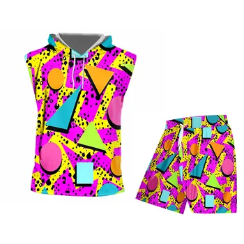 OGKB Vasaras Gadījuma Tracksuit Komplekts 3D Krāsaina Trīsstūra Ģeometrija Drukas T Krekli Un Bikses, Uzvalks Par Vīriešiem/sievietēm Hip Hop Streatwear