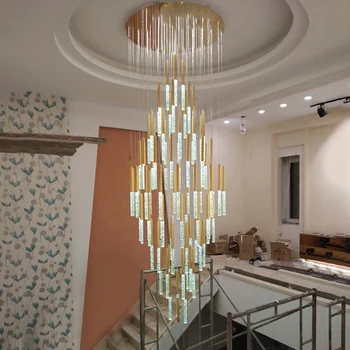 Moderns Griestu Led Lustras Bēniņu Kāpnes, lai Dzīvojamā istaba Kristāla Karājas Lampas Nordic Art Deco Zelta Ilgi Virtuves Lustras