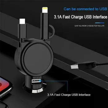 4in1 Auto Locīšanas Ievelkamu USB Lādētāju, Ātra Uzlāde QC Tālruņa Lādētāja Adapteri iPhone 12 11 Pro Max 6-8 Xiaomi Redmi Huawei