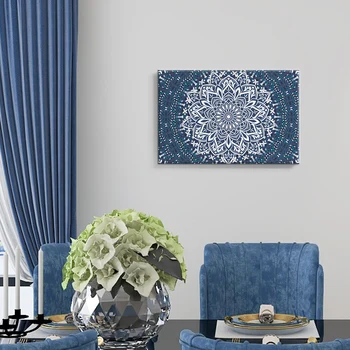 Mandala Sienas Mākslas Audekls Gleznošanai Boho Dekoru Bildes Balts Zils Vannas istaba Izdrukas Zemniecisks Plakāts Guļamistaba, Dzīvojamā Istaba Apdare