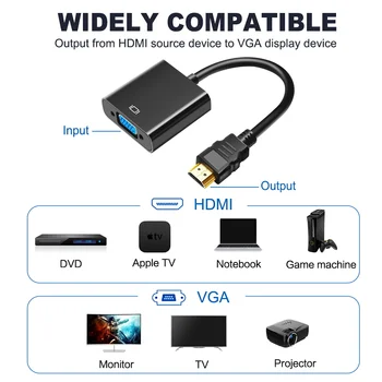 HDMI uz VGA Adapteris VGA HDMI Pārveidotājs 1080P Vīrietis, Lai Famale ar jaudu Audio Kabelis Xbox PS4 PC HDTV DVD Klēpjdatoru, Projektoru,