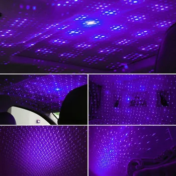 1W-5V, USB Automašīnas salona LED Gaismas Jumta Istaba Atmosfēru Zvaigžņotām Debesīm Lampas Zila, Violeta Projektoru, Dekoratīvās Lampas