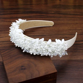Boho Roku Darbs Balti Rozā Ziedu Līgavas Hairbands Kristāla Krelles, Kāzu Galvassegu Sievietēm Elegants Matu Rotājumi
