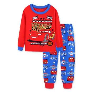 Ir 2021. Jaunas Bērnu Pidžamas Komplekti Bērnu, Meiteņu un Zēnu Pidžamas, Kokvilnas Drēbes 95 Auto Karikatūra ar garām piedurknēm T-krekls+Bikses pyjama