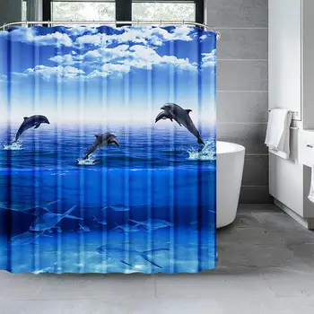 Gaiši Zils Puķu Dušas Aizkaru, lai Vannas istaba Ar 12 Āķi Poliestera Auduma Mašīna Mazgājami Ūdensizturīgs Vannas Aizkari Ekrāns