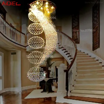 Ilgi dubultā kāpnes mūsdienu lustras lampas LED kristāla llights stilīgs hotel projekta Villa zālē apgaismojums apturēšanu vadu
