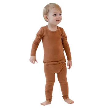 Jaundzimušā bērna Zīdaiņu Apģērbu Komplekts Baby Toddler Zēni Meitenes ar garām Piedurknēm Cietā Topi+Bikses Pidžamas Sleepwear Apģērbs bērnu apģērbs