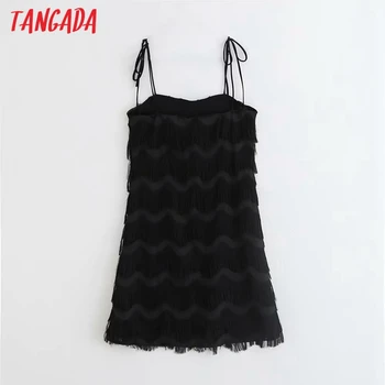 Tangada Sieviešu Melns Pušķis Puse Kleita bez Piedurknēm Sievietēm Mini Kleitas Vestidos 4H24