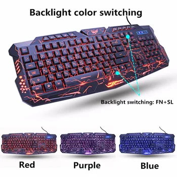 Krievu/angļu Spēļu Klaviatūra LED 3-Krāsu M200 USB Vadu Krāsains Elpošanas Backlit Ūdensizturīgs Datoru Tastatūras Kreka