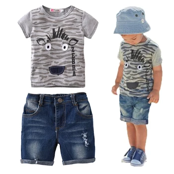 Vasara Zīdainis, kas Maz Zēnu Apģērbs Bērniem Uzvalku 2 Gabali Zebra Modelis ar Īsām Piedurknēm T-krekls Topi+Kovboju Bikses Bērniem, Drēbes Komplekti