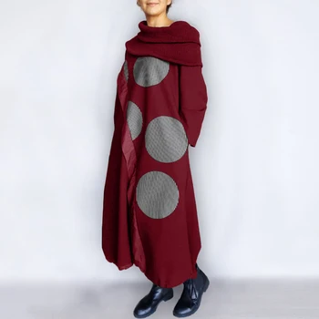 Vintage Puse Vestidos Stilīgs Kleita VONDA 2021. gada Rudenī Maxi Kleita Sievietēm Polka Dot Kleitas Gadījuma Zaudēt garām Piedurknēm Drukāt Kleitas