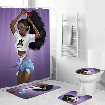 Sexy Āfrikas Meitene Sievietēm, Dušas Aizkars, kas ar Vannu Mat Paklājs Black Vannas istaba Ekrāna Ūdensizturīgs Peldvietu Vanna, Tualete Mājas Dekoru