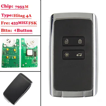 Jauns 4 btns Smart Remote key card 433.92 Mhz Renault Megane4 Talismans Espace 5 Kadjar. PCF7953M HITAG AES 4A CHIP