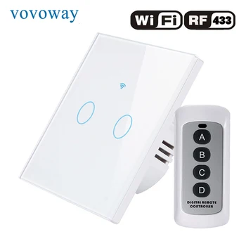 Vovoway ES touch slēdzis,gaismas slēdzis,WIFI tīklu+mobilā tālruņa PROGRAMMU+RF bezvadu vadības funkciju, 1gang2gang3gang AC110-V220V