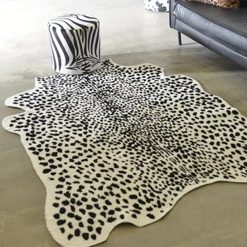 Ziemeļvalstu Ādas Paklāju Melnā Un Baltā Pamanīja Sniega Leopardu Kažokādu Dzīvojamā Istaba Guļamistaba Kafijas Galda Hotel Grīdas Mīksts Paklājiņš